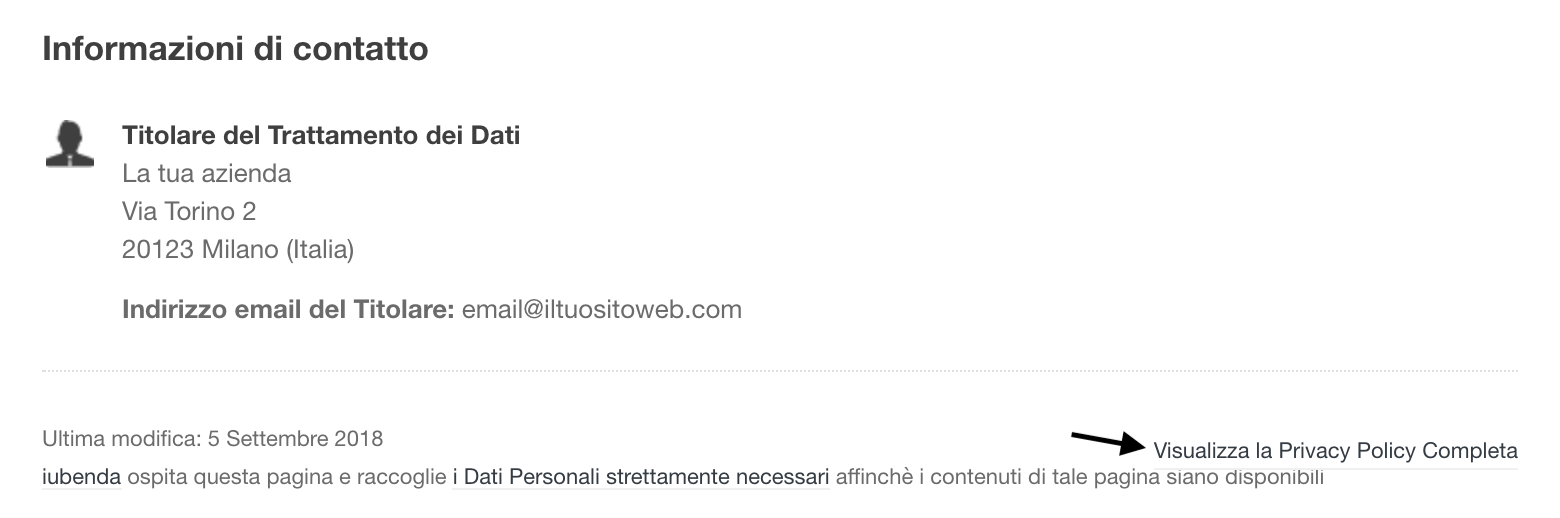 Link alla Privacy Policy completa (all'interno della Privacy Policy semplificata)