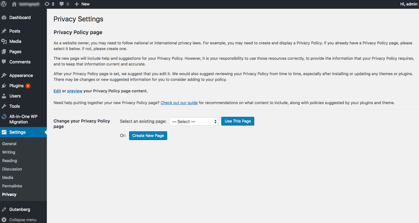 privacy policy wordpress