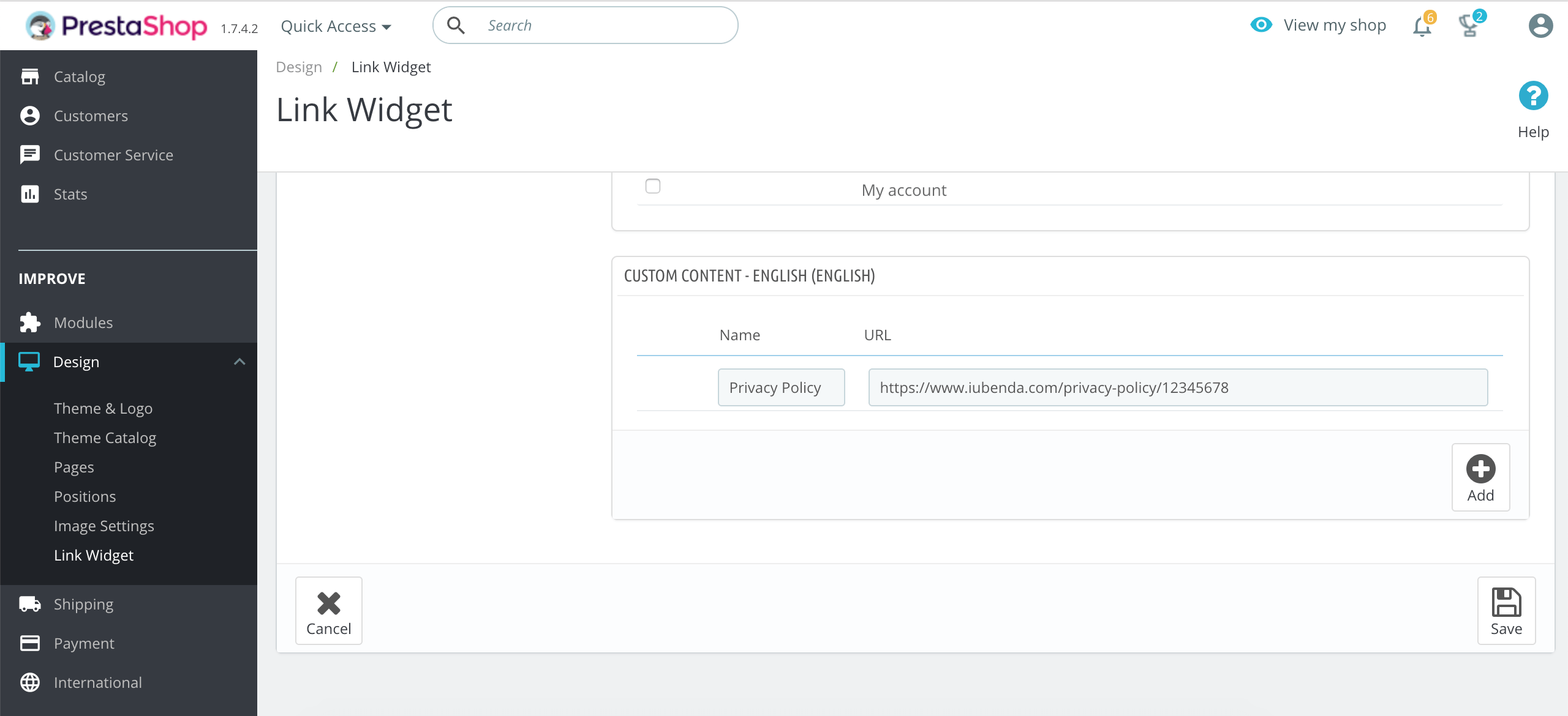 iubenda Privacy and Cookie Policy on PrestaShop 1.7