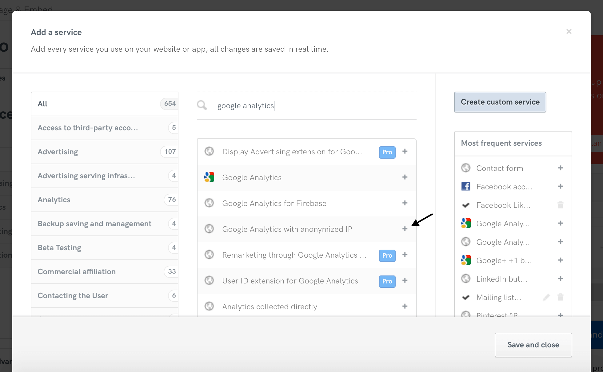 Google Analytics with anonymized IP