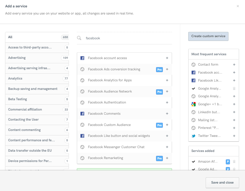 Add Facebook services to your privacy policy