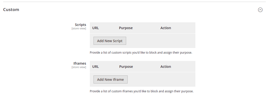 iubenda cookie solution custom scripts fields