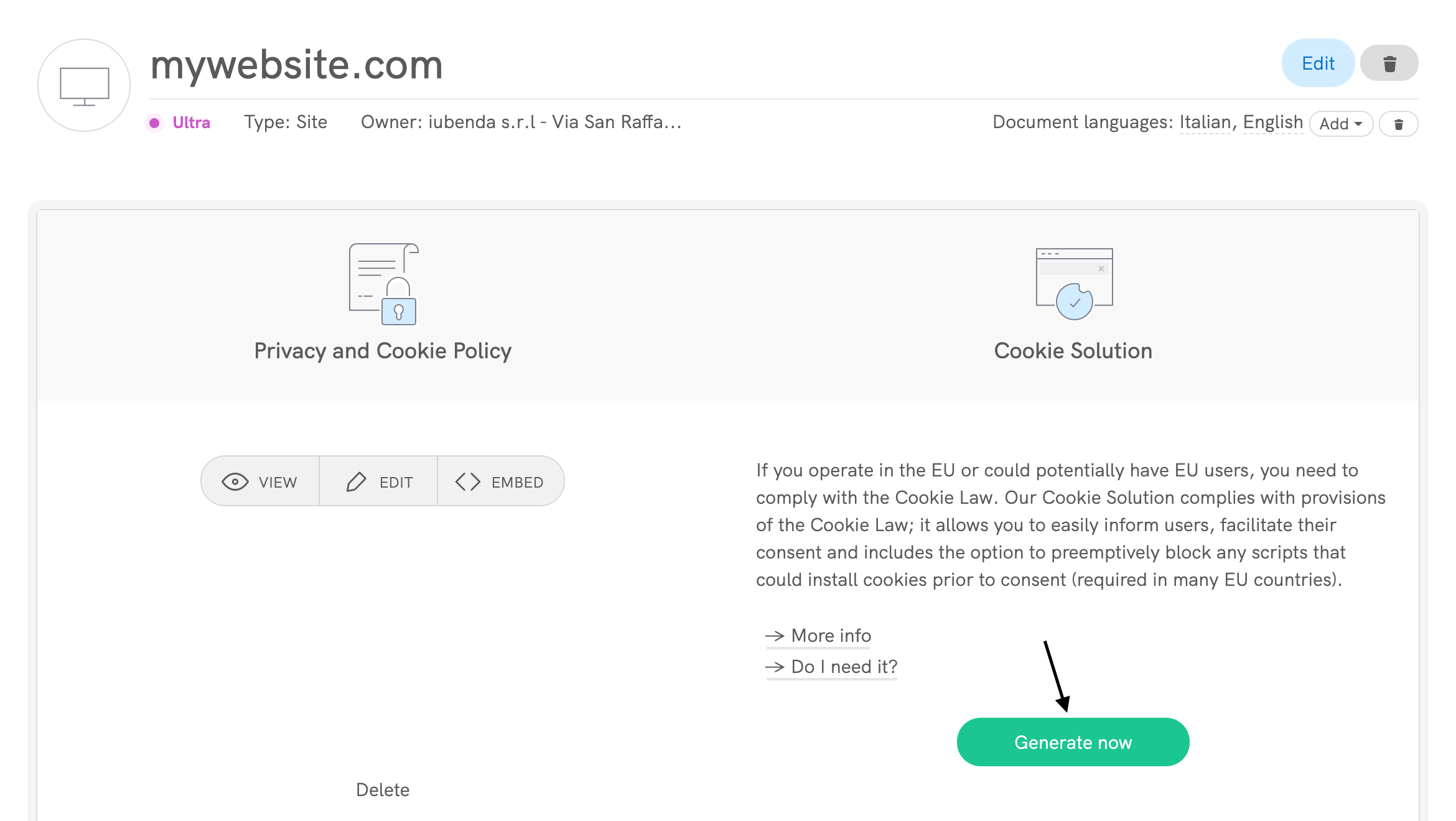 Cookie Solution - Generate cookie banner/consent banner