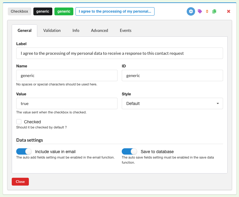 ChronoForms for Joomla! - Checkbox configuration