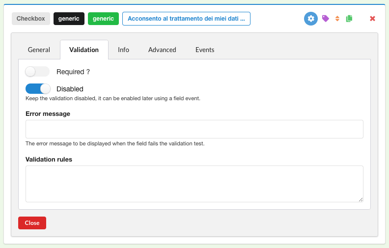 Chronoforms per Joomla! - Configurazione delle checkbox
