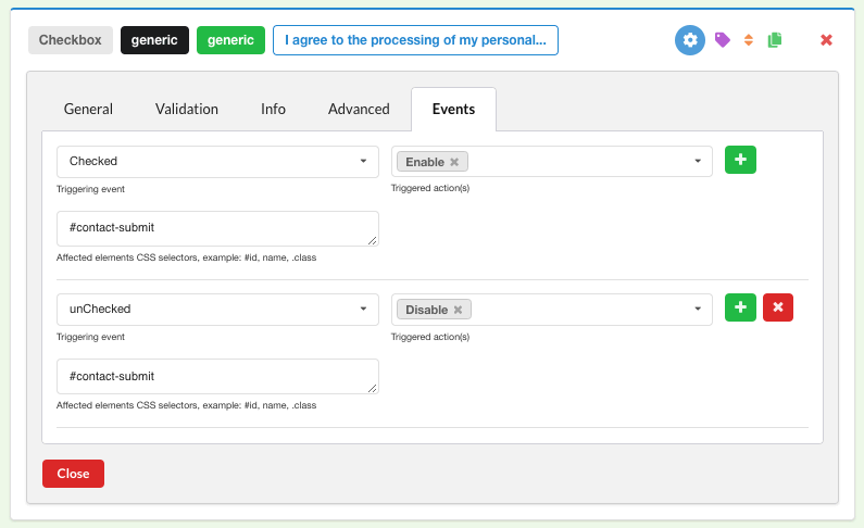Chronoforms - Checkbox configuration