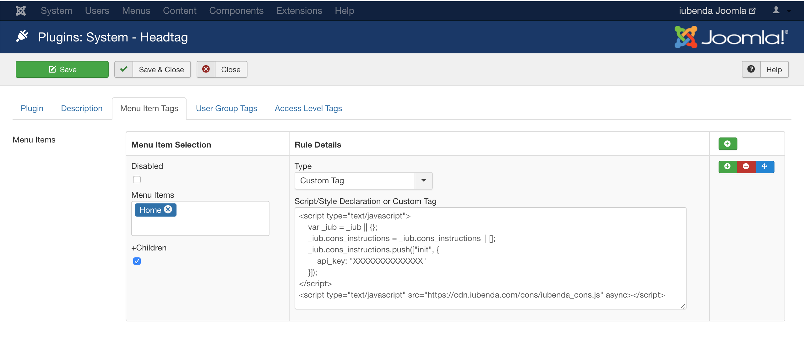 Joomla! - HeadTag extension and Consent Database code
