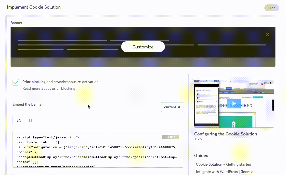 Cookie Solution - Embed the cookie banner