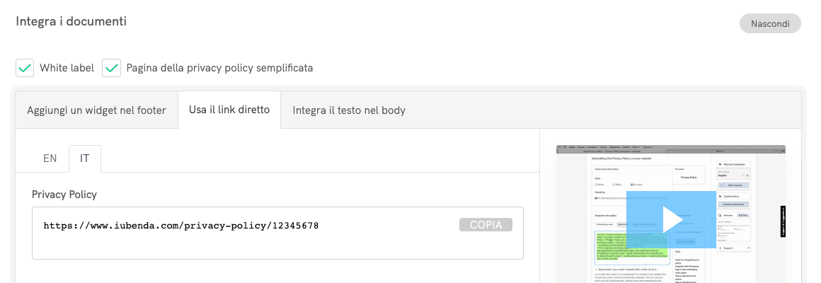 Privacy Policy di iubenda - Aggiungi un link al footer del tuo negozio Shopify