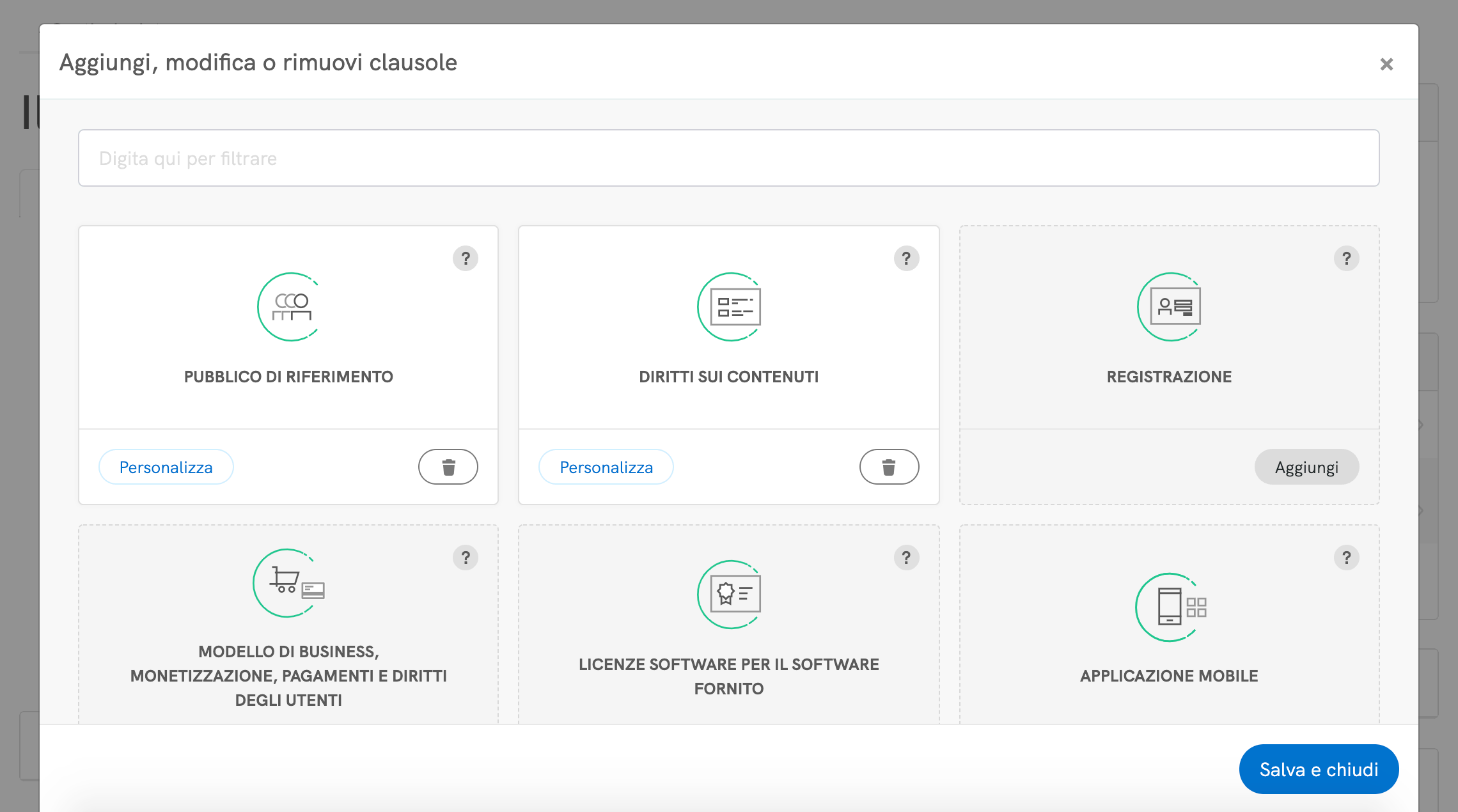 Termini e Condizioni - Aggiungi, modifica o rimuovi clausole