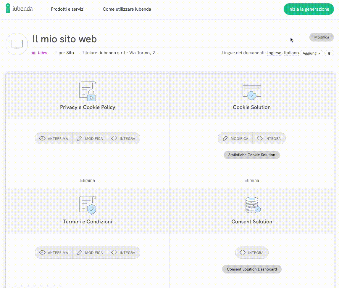 Termini e condizioni - Cambia le tue informazioni