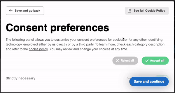 Cookie modal with per-category consent enabled