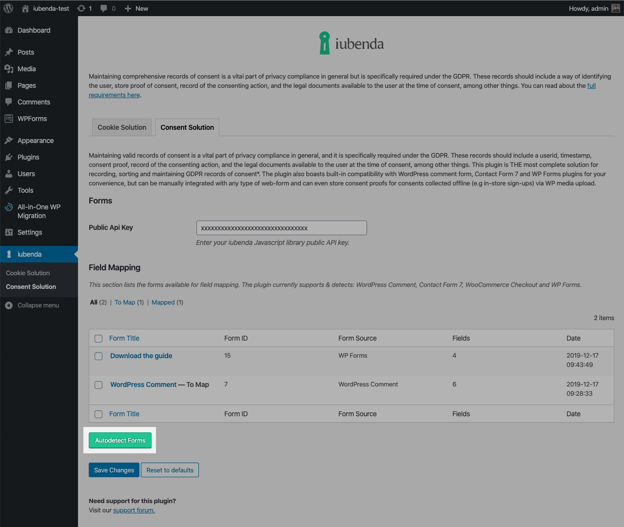 Consent Solution Plugin WordPress - Auto-detectar seus formulários