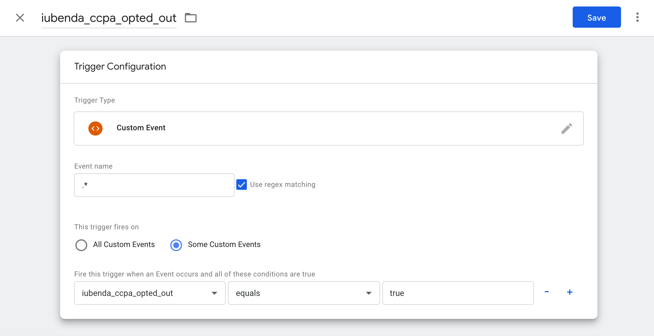 Google Tag Manager - iubenda_ccpa_opted_out trigger configuration