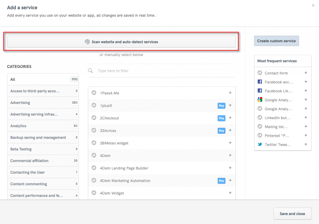 Site scanner to identify the cookies used by your website