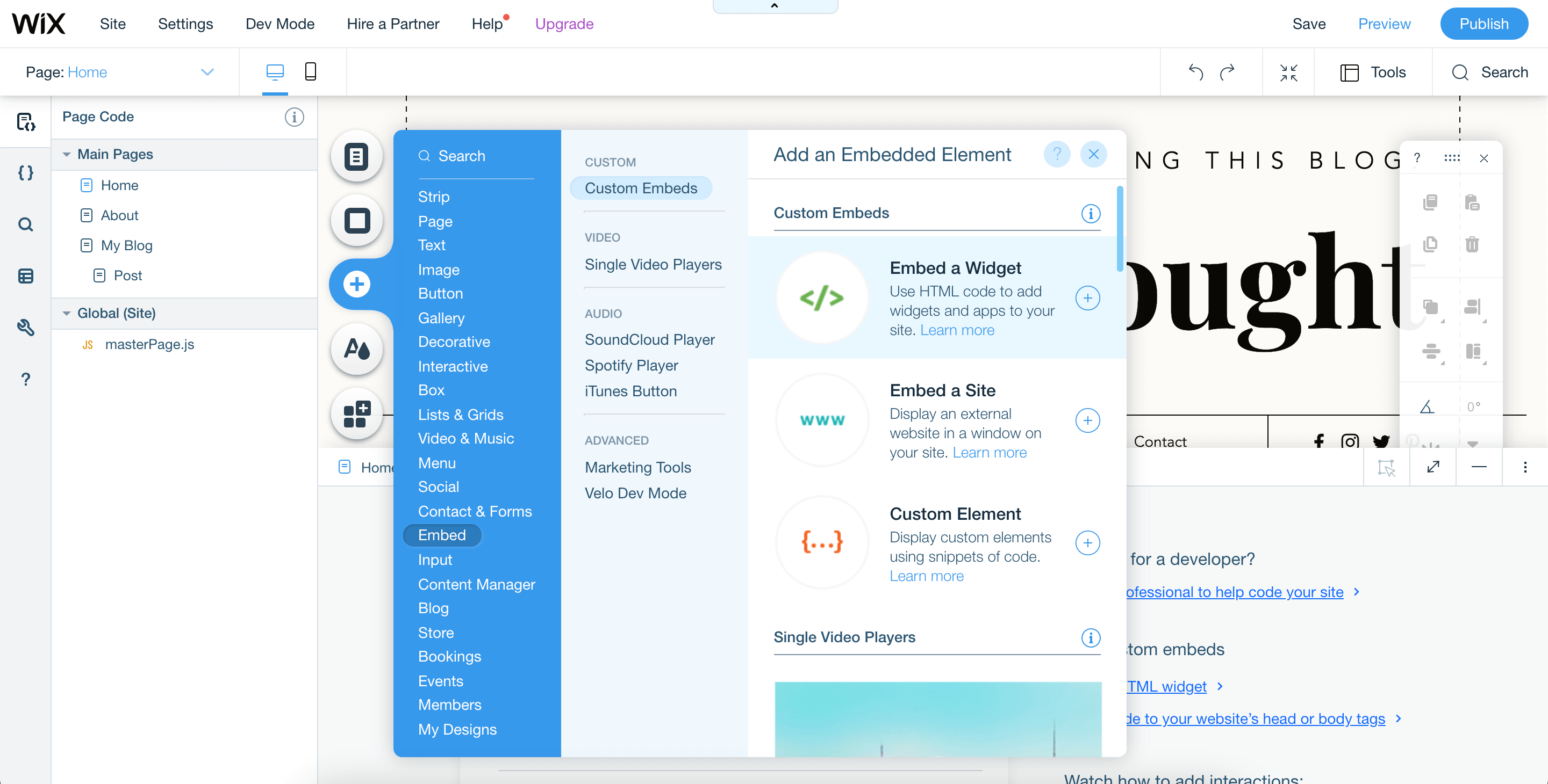 Wix privacy policy editor - Custom embeds