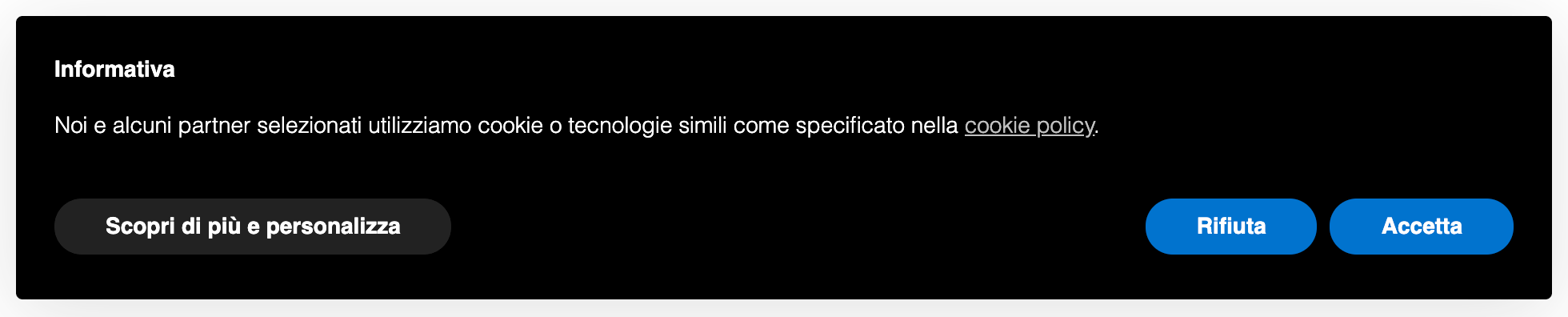 Esempio di cookie banner