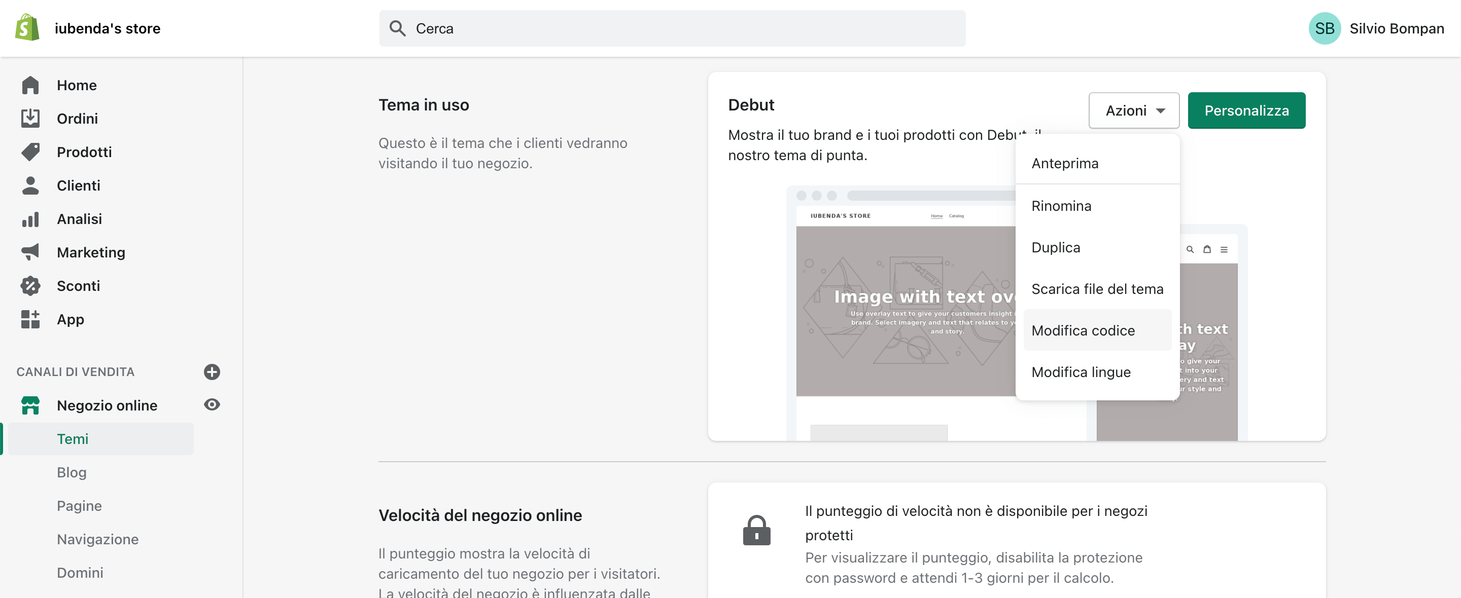 Shopify - Modifica codice del tema