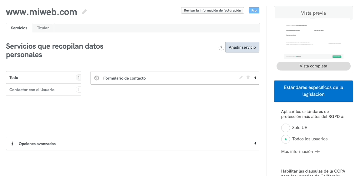 Activa los avisos de la CCPA para usuarios californianos