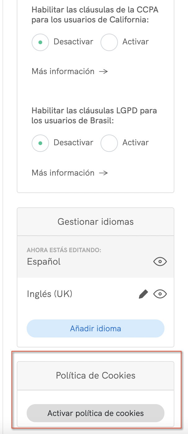 Activate cookie policy