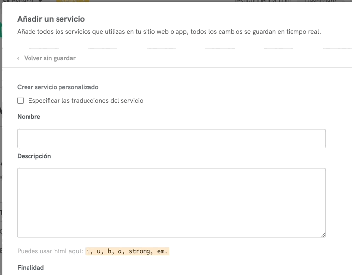 Añadir un servicio personalizado