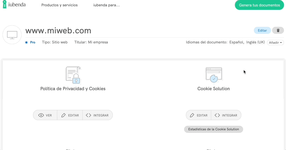 How to change the URL of the website or app after generating a privacy/cookie policy with iubenda