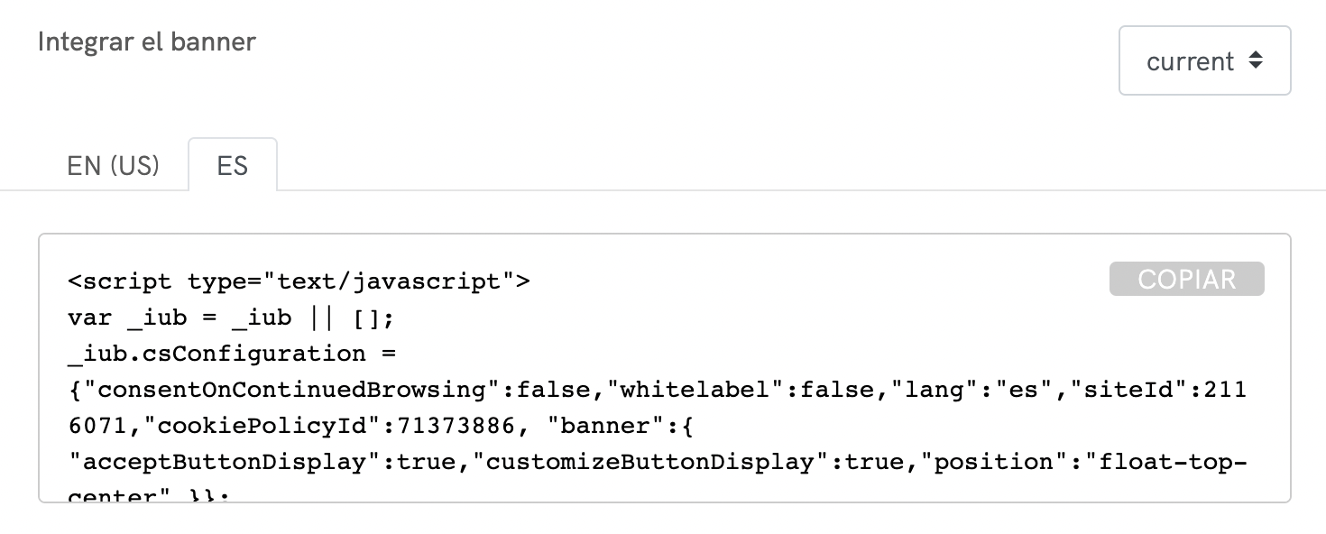 Privacy Controls and Cookie Solution language tabs