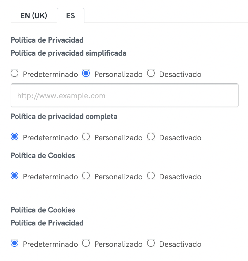 Customize Privacy and Cookie Policy internal links