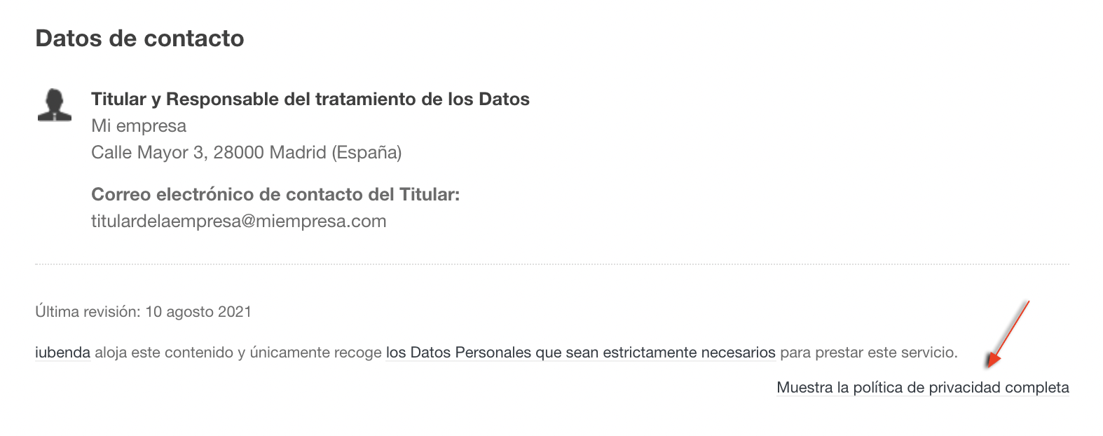 Complete Privacy Policy link inside the simplified privacy policy