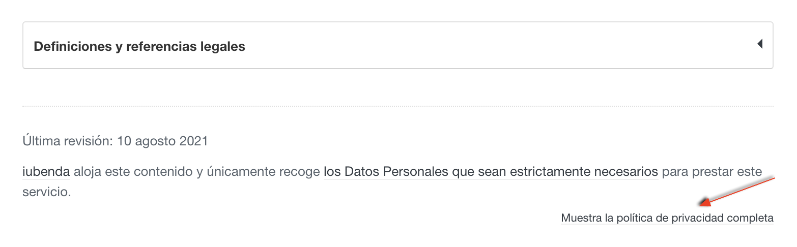 Privacy Policy link inside the cookie policy