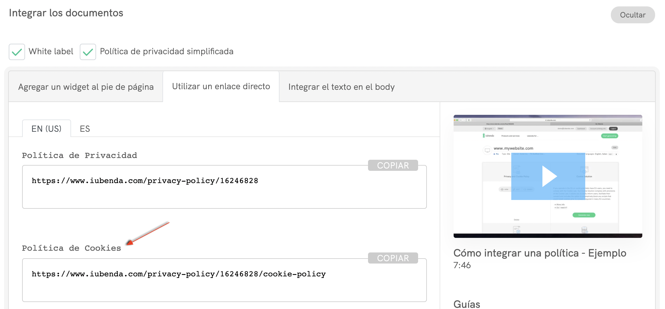 Integración de la política de cookies