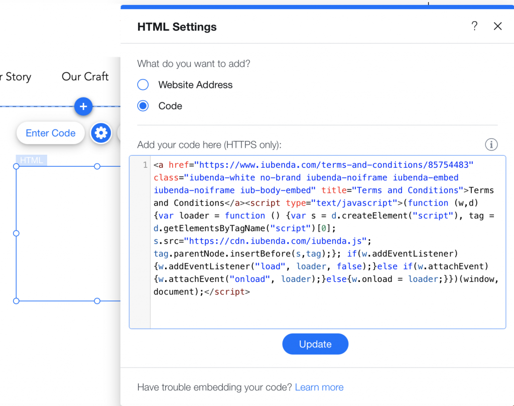 How to add Terms and Conditions to Wix 