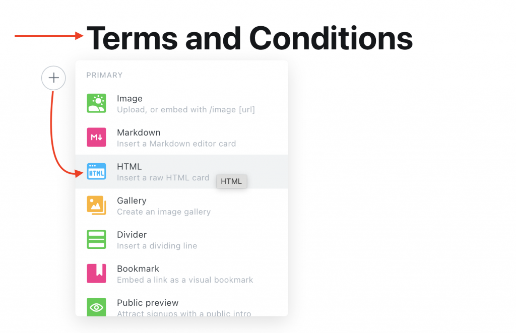 How to add Terms and Conditions on Ghost