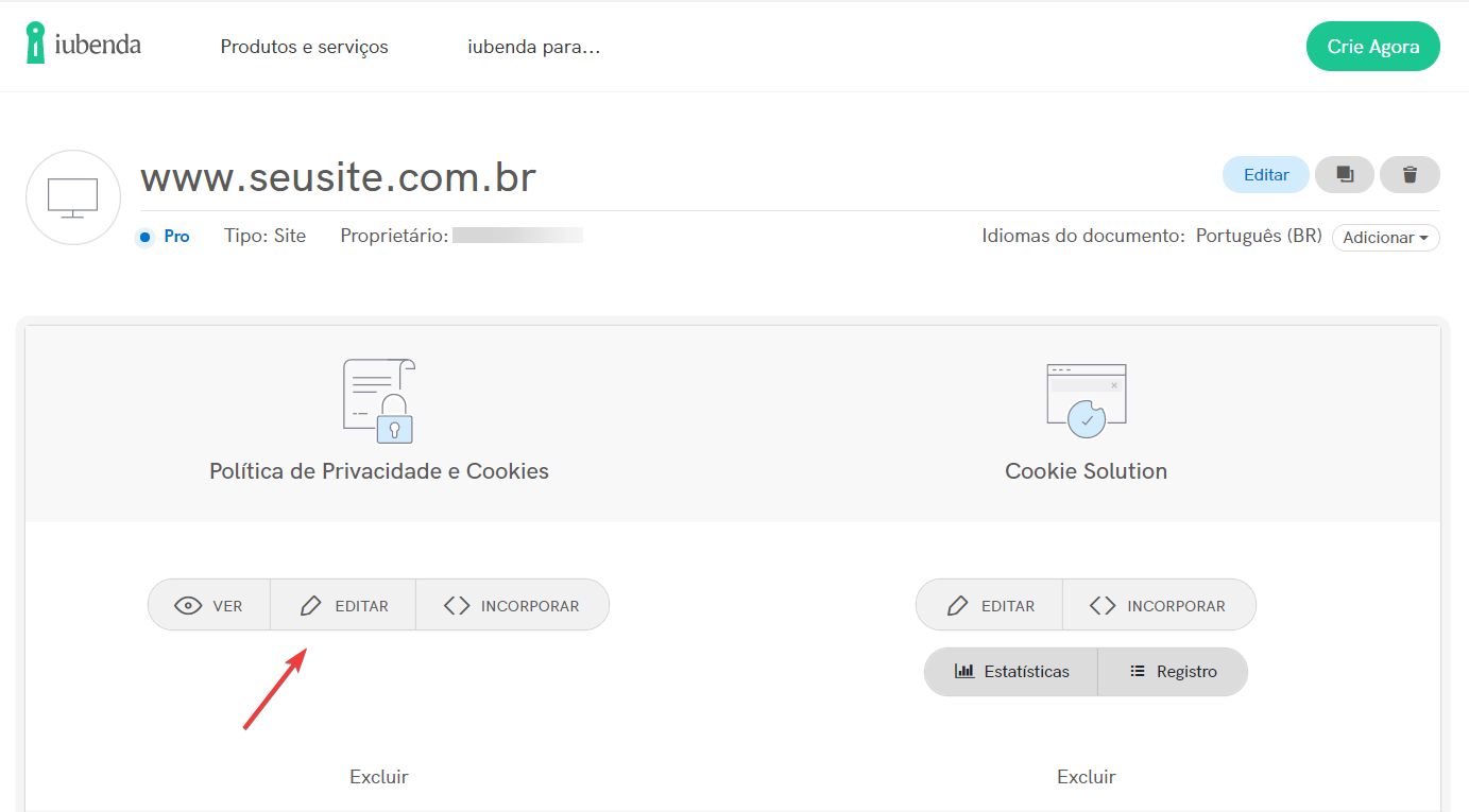 Editar sua Política de Privacidade e Cookies