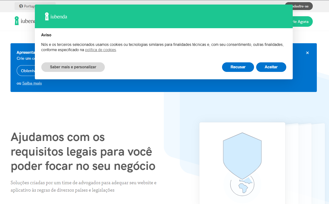 Exemplo de banner de cookies/banner de consentimento