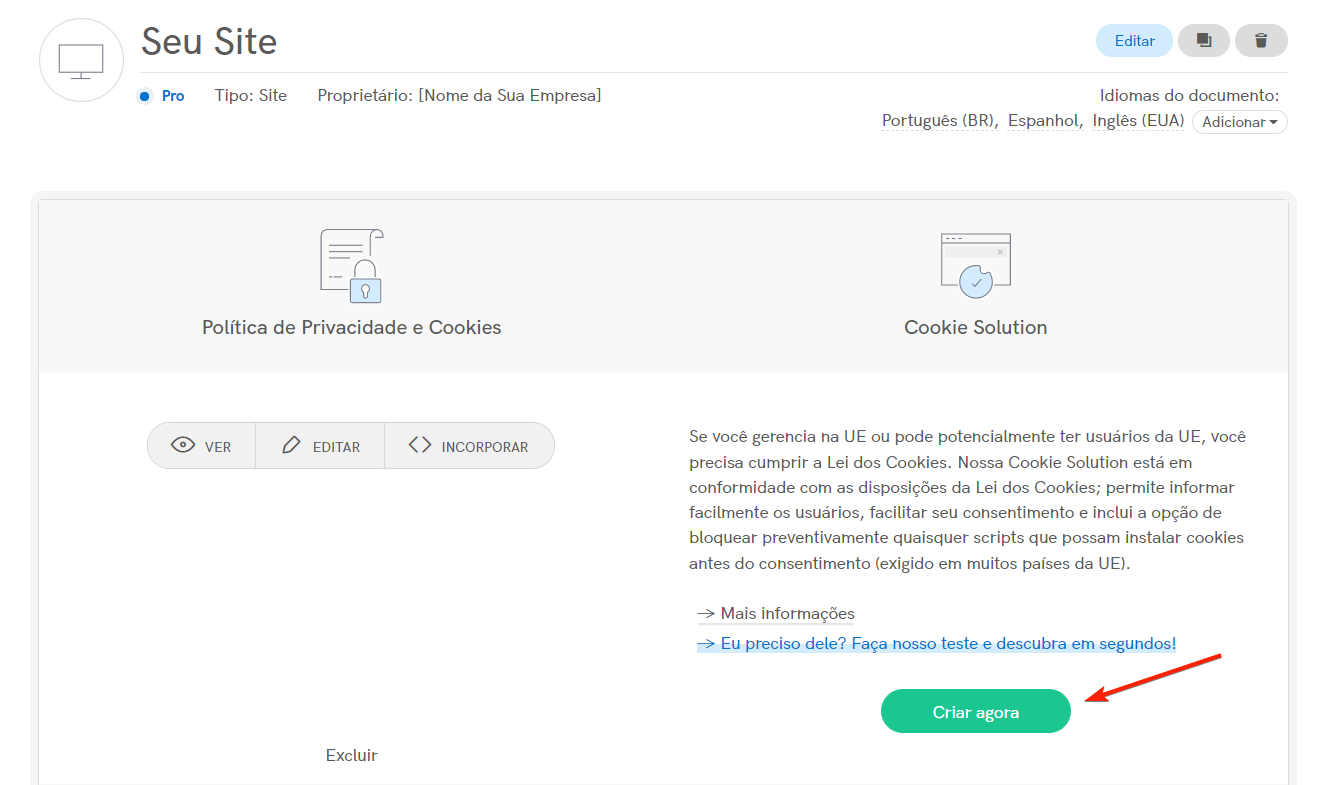 Cookie Solution - Gerar banner de cookie