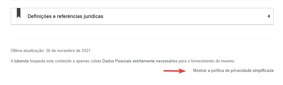 Link da Política de Privacidade Simplificada dentro da política de privacidade completa