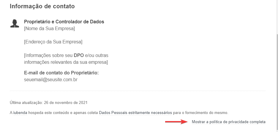 Link da Política de Privacidade Completa dentro da política de privacidade simplificada