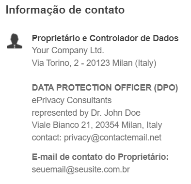 Exemplo do EPD no campo do proprietário