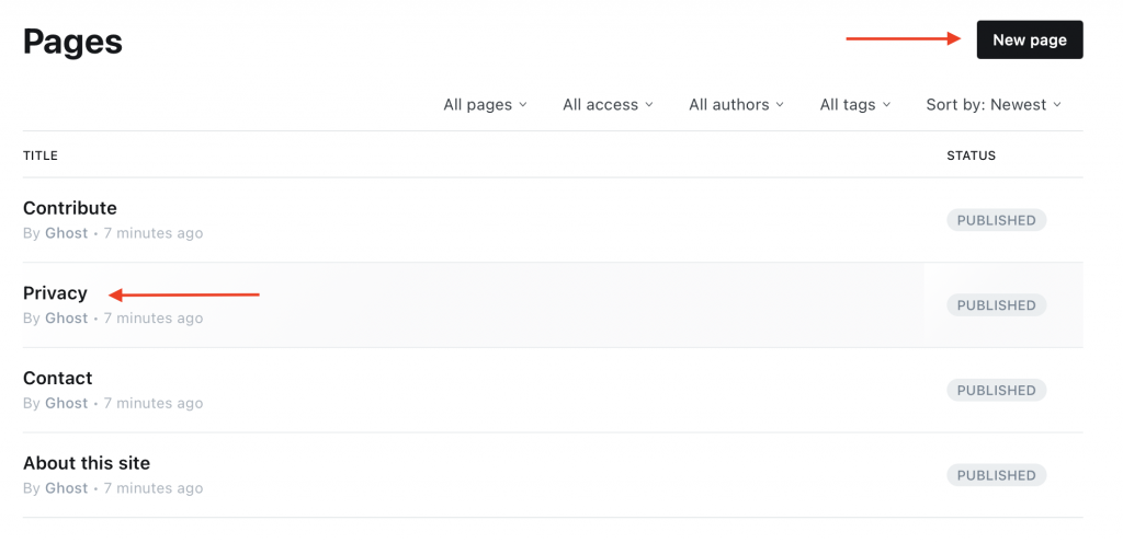 How to add a Privacy Policy on Ghost