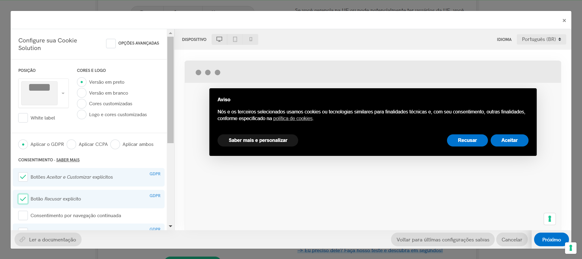 Cookie banner configurador