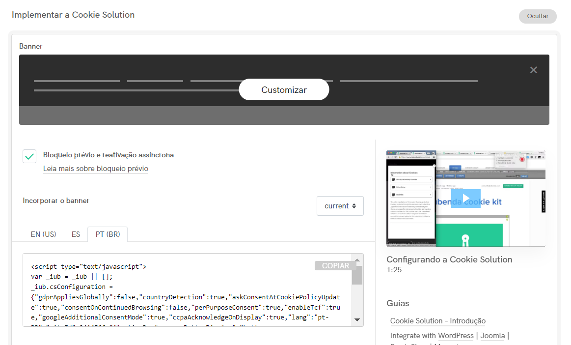 Incorporar o Privacy Controls and Cookie Solution