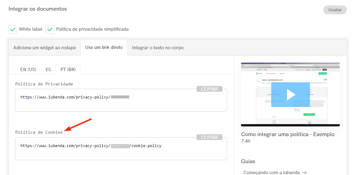 Inserção da política de cookies