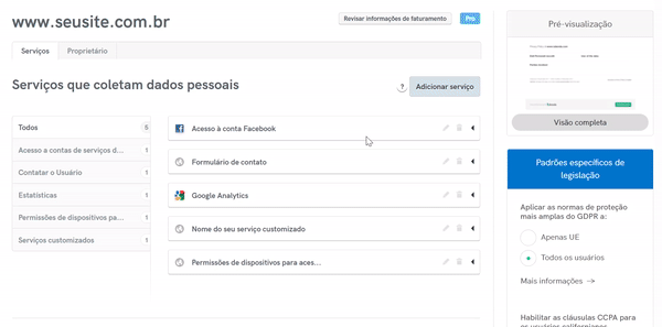Customizar links internos da Política de Privacidade e Cookies