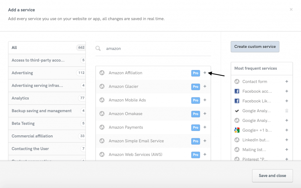 Amazon affiliate, Privacy and Cookie policy generator iubenda