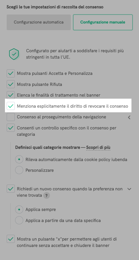 Diritto di revocare il consenso