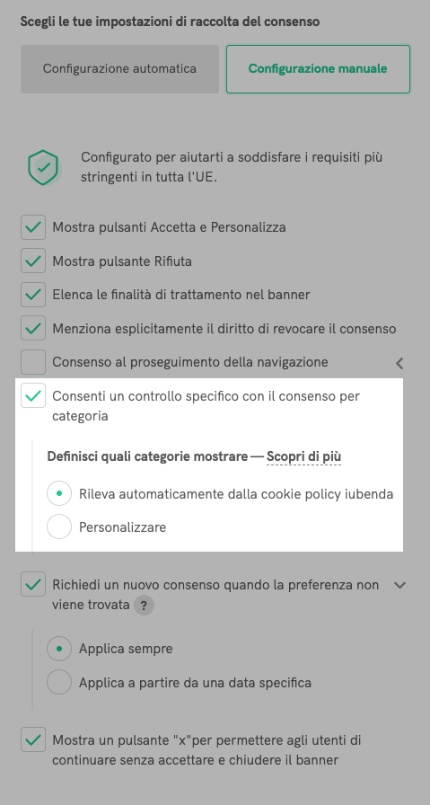 Consenso per categoria