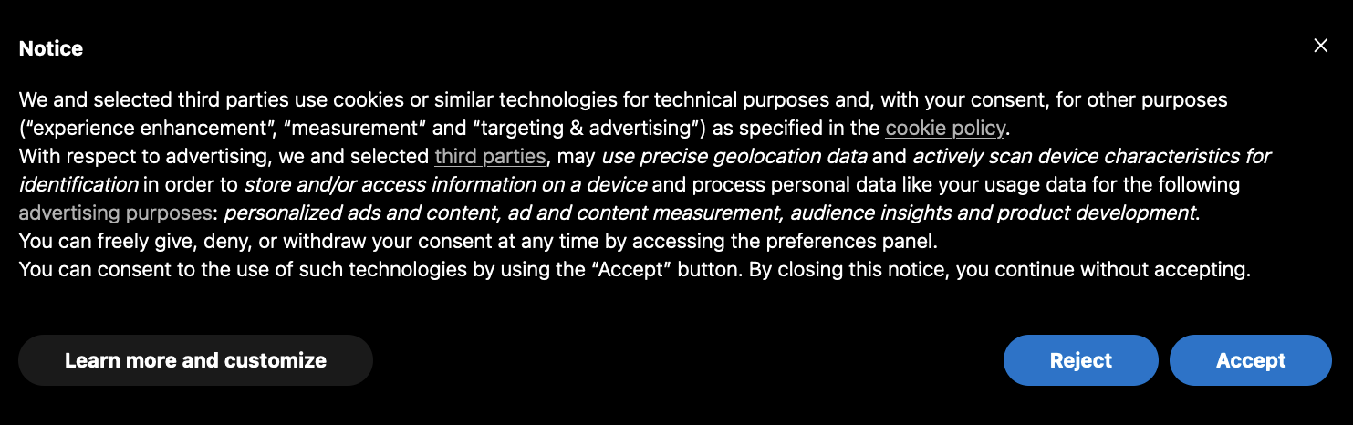 iubenda cookie banner with support for the IAB Transparency and Consent Framework v2.0