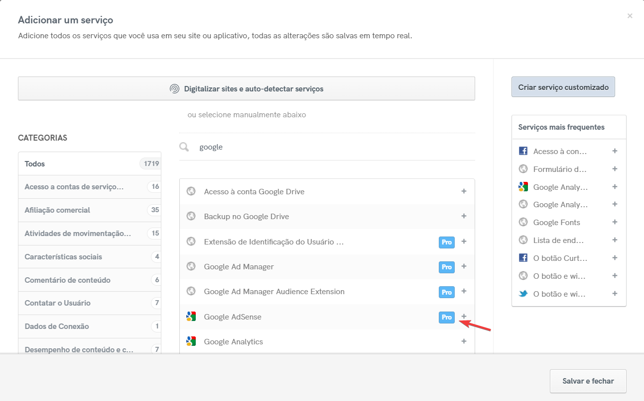 Adicione o serviços 'Google AdSense'