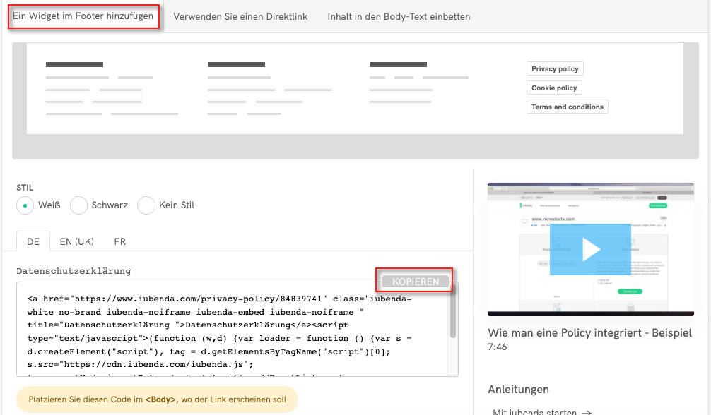 Wie man eine Datenschutzerklärung in Weebly einfügt